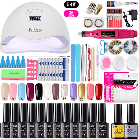 Nail Set UV LED Lamp Dryer With 18/12 pcs Nail Gel Polish Kit Soak Off Manicure Tools Set electric Nail drill Nail Tools