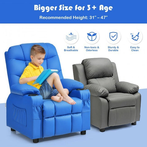 PU Leather Kids Recliner Chair with Cup Holders and Side Pockets