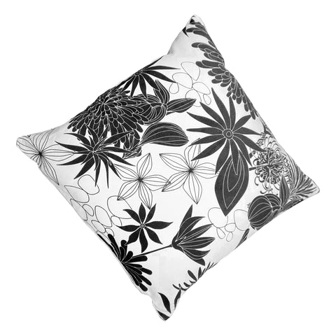 17 x 17 Inch Decorative Square Cotton Accent Throw Pillow with Classic Floral Print, Black and White