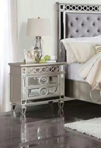 Champagne Finish 1pc Glam Nightstand  2-Drawers Crystal-like Acrylic Knob Mirror Panels