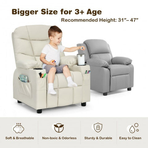 PU Leather Kids Recliner Chair with Cup Holders and Side Pockets
