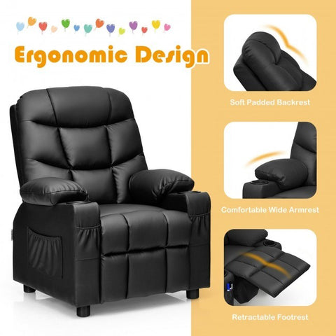 PU Leather Kids Recliner Chair with Cup Holders and Side Pockets