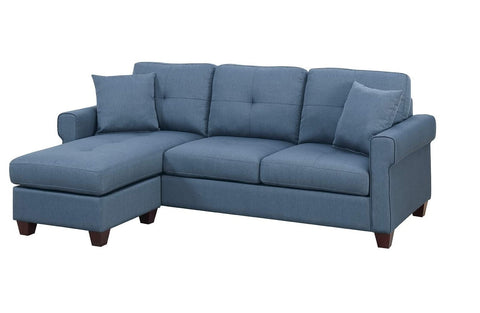 Polyfiber Tufted Cushion  Sectional Sofa With Chaise - Blue