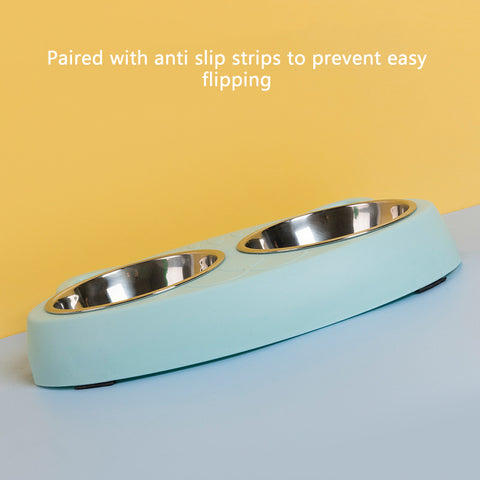 Double Dog Stainless Steel Water And Food Bowls With Non-Slip Resin Station,