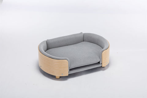 Scandinavian style Elevated  Pet Sofa With Solid Wood legs, Velvet Cushion,Mid Size Light Grey