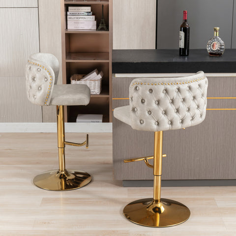 Modern PU Upholstered Swivel Bar Stools With Adjustable Seat Height And tufted Back. (Beige, Set of 2)