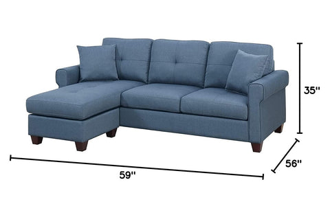 Polyfiber Tufted Cushion  Sectional Sofa With Chaise - Blue