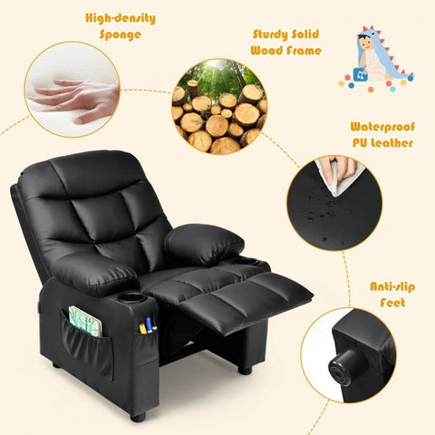 PU Leather Kids Recliner Chair with Cup Holders and Side Pockets