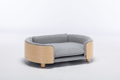 Scandinavian style Elevated  Pet Sofa With Solid Wood legs, Velvet Cushion,Mid Size Light Grey