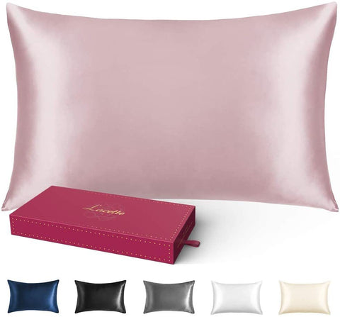 100% Silk Pillowcase with Hidden Zipper,1PC, Queen 20"x30" 600 Thread Count, (Pink)
