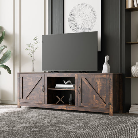 Farmhouse TV Stand, Wood Entertainment Center Media Console with Storage