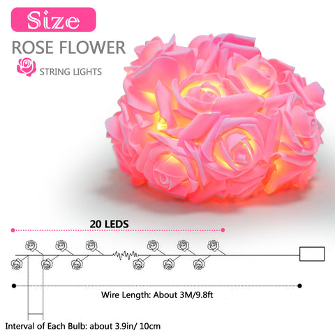 40 LED Rose Flower String Lights 10ft Battery Operated Decorative Lights