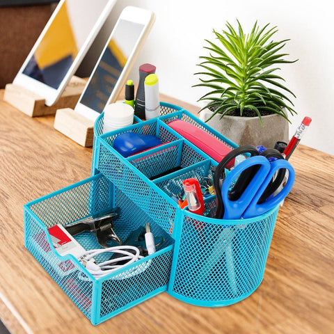 Metal Mesh Pencil Holders Desk Organizer with 9 Compartments
