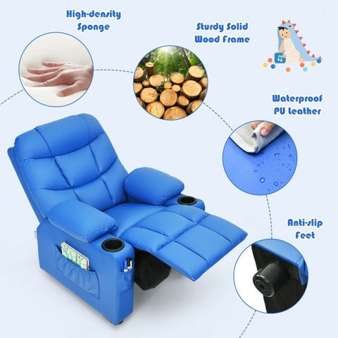 PU Leather Kids Recliner Chair with Cup Holders and Side Pockets