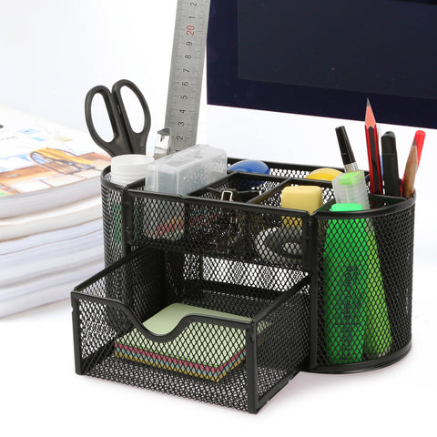 Metal Mesh Pencil Holders Desk Organizer with 9 Compartments