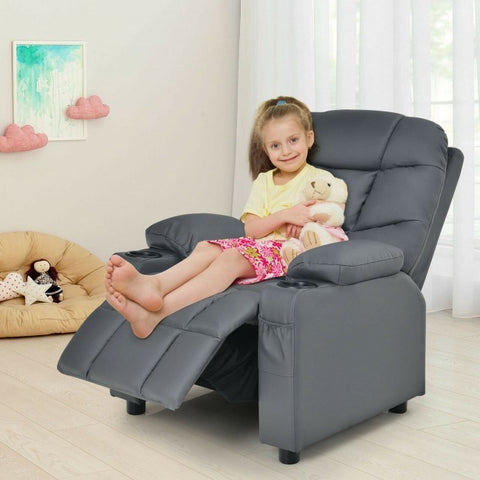 PU Leather Kids Recliner Chair with Cup Holders and Side Pockets