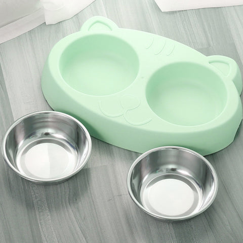 Double Dog Stainless Steel Water And Food Bowls With Non-Slip Resin Station,