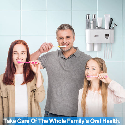Wall mount toothbrush holder, organizer, toothpaste dispenser