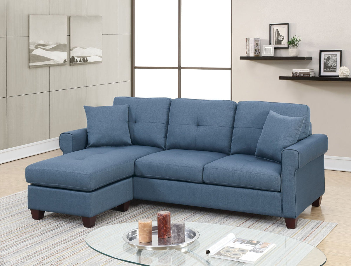 Polyfiber Tufted Cushion  Sectional Sofa With Chaise - Blue