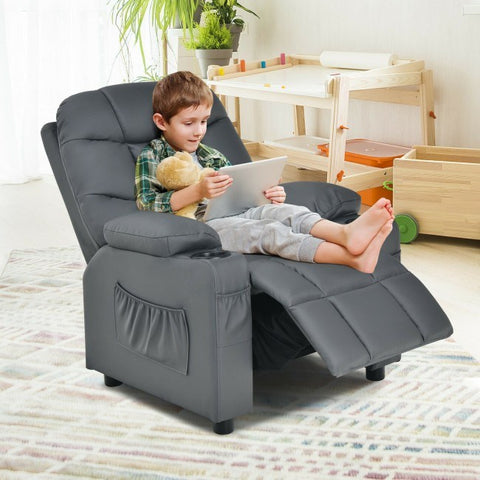 PU Leather Kids Recliner Chair with Cup Holders and Side Pockets