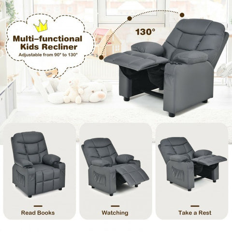 PU Leather Kids Recliner Chair with Cup Holders and Side Pockets