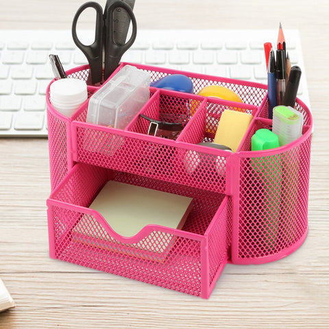 Metal Mesh Pencil Holders Desk Organizer with 9 Compartments