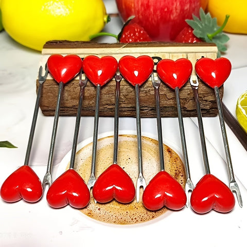10pcs; Love Fruit Forks; Stainless Steel Cake Fork Set.