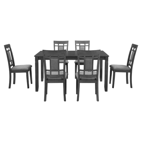 7-Piece Farmhouse Rustic Wooden Dining Table Set  with 6 Padded Dining Chairs