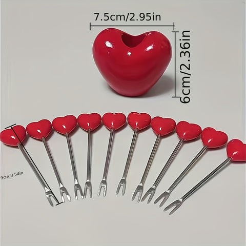 10pcs; Love Fruit Forks; Stainless Steel Cake Fork Set.