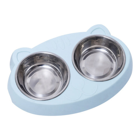 Double Dog Stainless Steel Water And Food Bowls With Non-Slip Resin Station,