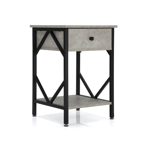 Set of 2 Nightstand /Industrial End Table with Drawer;  Metal Frame