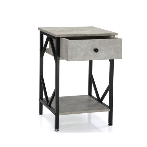 Set of 2 Nightstand /Industrial End Table with Drawer;  Metal Frame