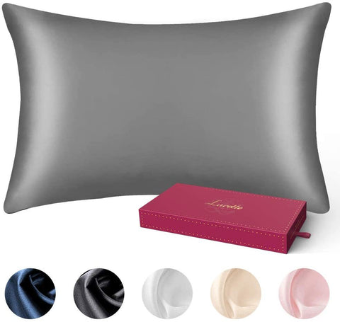 Silk Pillowcase with Hidden Zipper;  A Side Silk;  B Side Microfiber;  1PC (Standard 20x26; 600 thread count Dark Gray