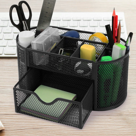 Metal Mesh Pencil Holders Desk Organizer with 9 Compartments