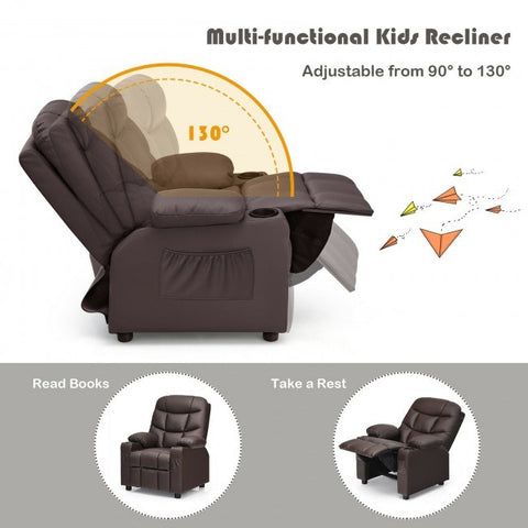 PU Leather Kids Recliner Chair with Cup Holders and Side Pockets