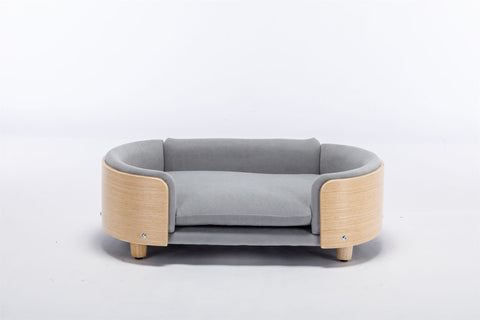 Scandinavian style Elevated  Pet Sofa With Solid Wood legs, Velvet Cushion,Mid Size Light Grey