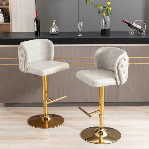 Modern PU Upholstered Swivel Bar Stools With Adjustable Seat Height And tufted Back. (Beige, Set of 2)