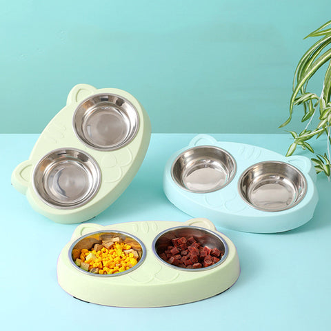 Double Dog Stainless Steel Water And Food Bowls With Non-Slip Resin Station,