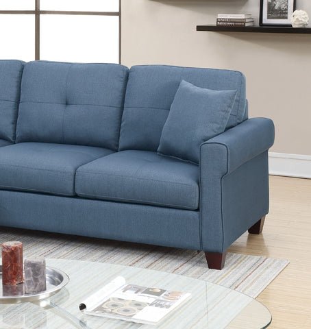 Polyfiber Tufted Cushion  Sectional Sofa With Chaise - Blue