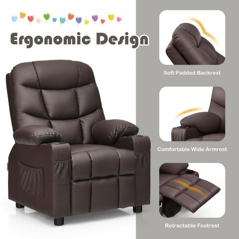 PU Leather Kids Recliner Chair with Cup Holders and Side Pockets