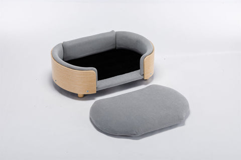 Scandinavian style Elevated  Pet Sofa With Solid Wood legs, Velvet Cushion,Mid Size Light Grey