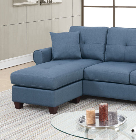 Polyfiber Tufted Cushion  Sectional Sofa With Chaise - Blue