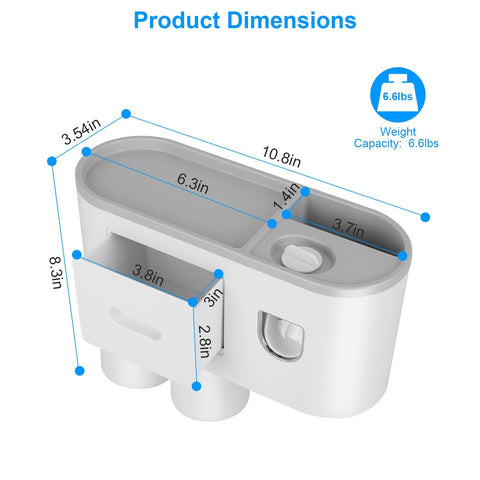 Wall mount toothbrush holder, organizer, toothpaste dispenser