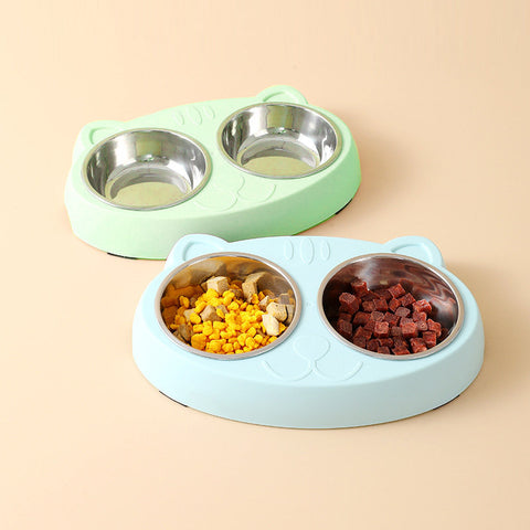 Double Dog Stainless Steel Water And Food Bowls With Non-Slip Resin Station,