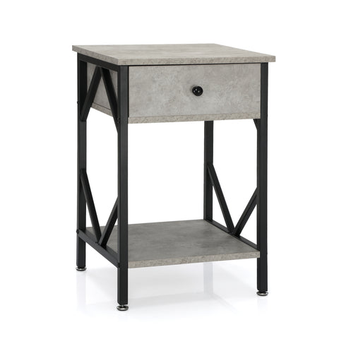 Set of 2 Nightstand /Industrial End Table with Drawer;  Metal Frame