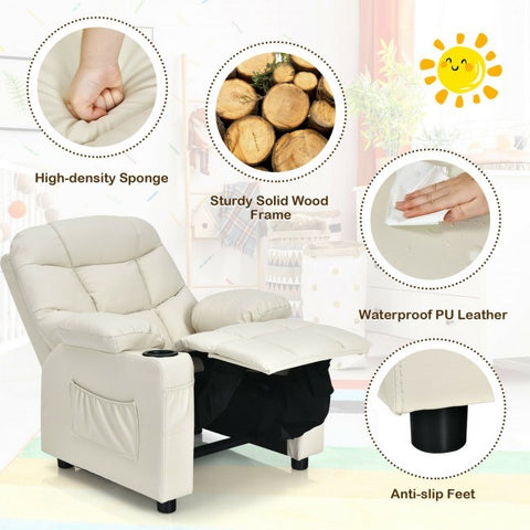 PU Leather Kids Recliner Chair with Cup Holders and Side Pockets