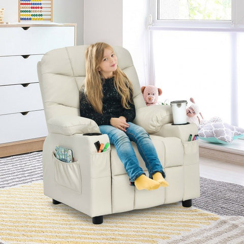 PU Leather Kids Recliner Chair with Cup Holders and Side Pockets