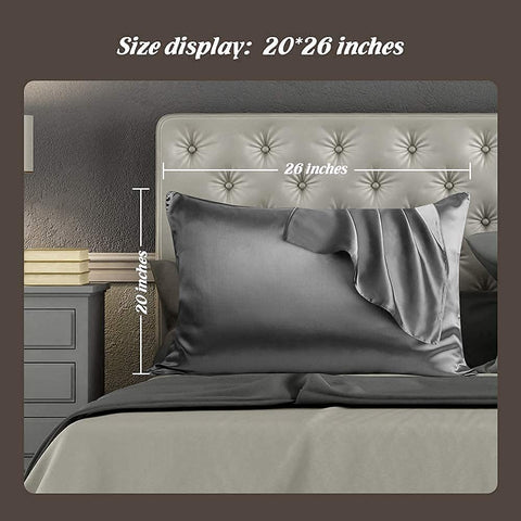 Silk Pillowcase with Hidden Zipper;  A Side Silk;  B Side Microfiber;  1PC (Standard 20x26; 600 thread count Dark Gray