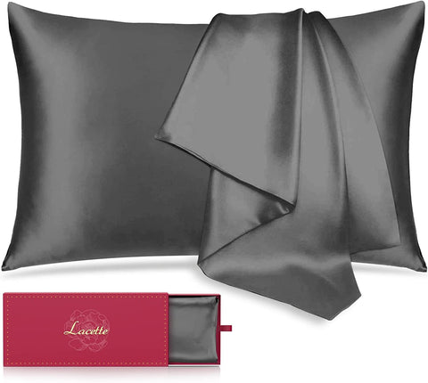 Silk Pillowcase with Hidden Zipper;  A Side Silk;  B Side Microfiber;  1PC (Standard 20x26; 600 thread count Dark Gray