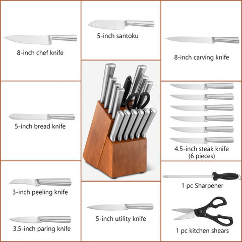 16-Piece Stainless Steel Kitchen Knife Set with Sharpener